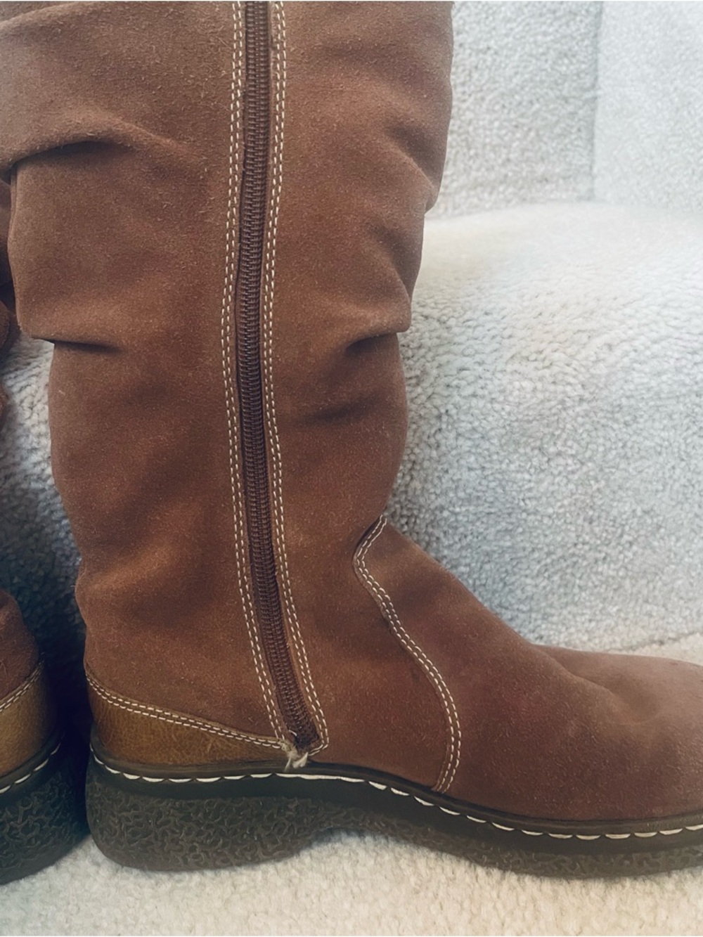 Bear Traps Wendie Women's Brown Suede Knee Boots with Cream Fur Trim Cozy Cabin - Picture 10 of 14